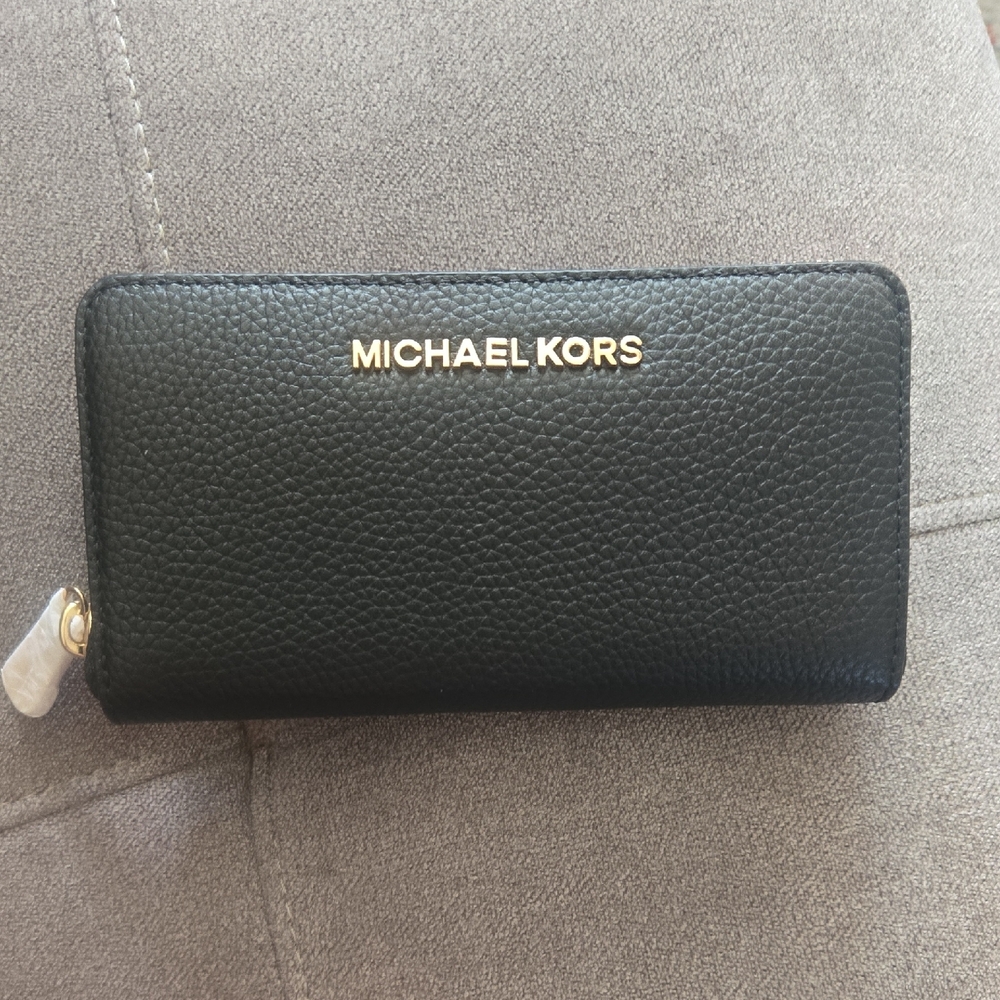 Michael Kors Black Leather Wallet with Gold Logo